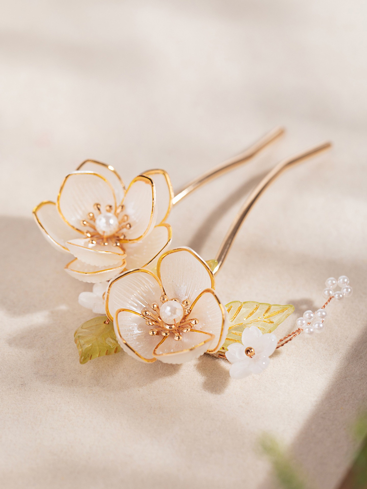Women Gentle Magnolia Flower Hairpin U-Shape Hanfu Accessories