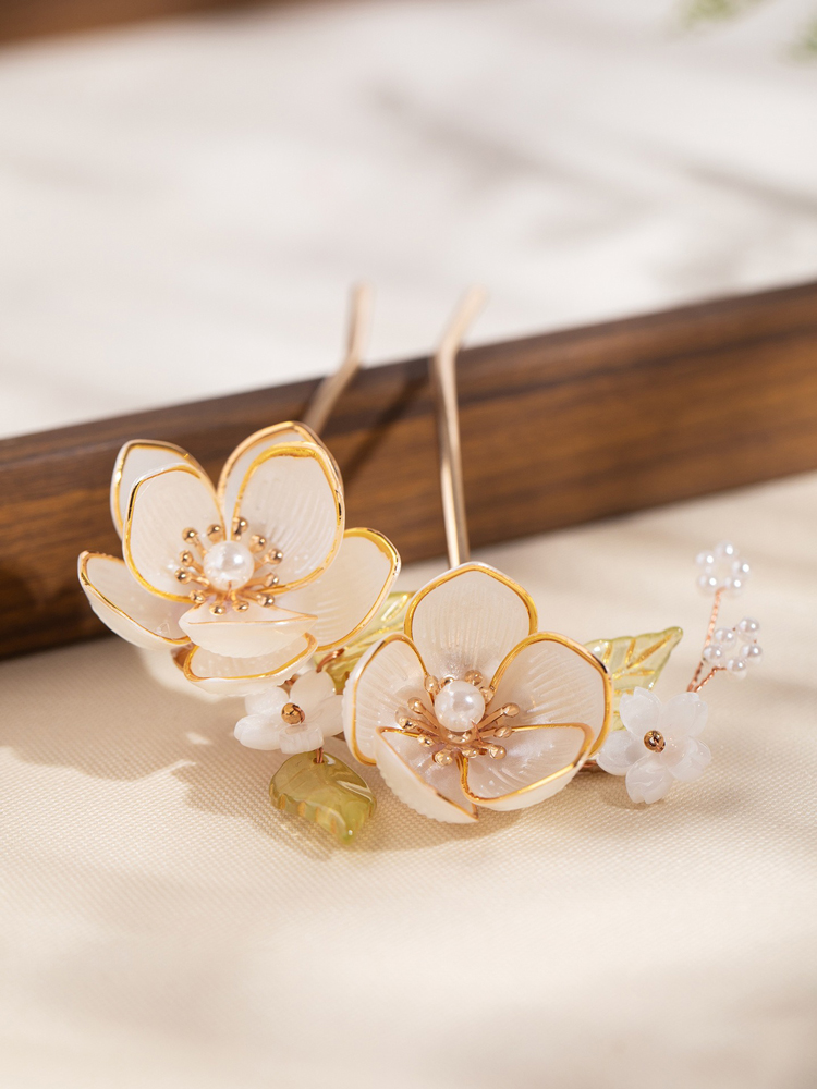 Women Gentle Magnolia Flower Hairpin U-Shape Hanfu Accessories