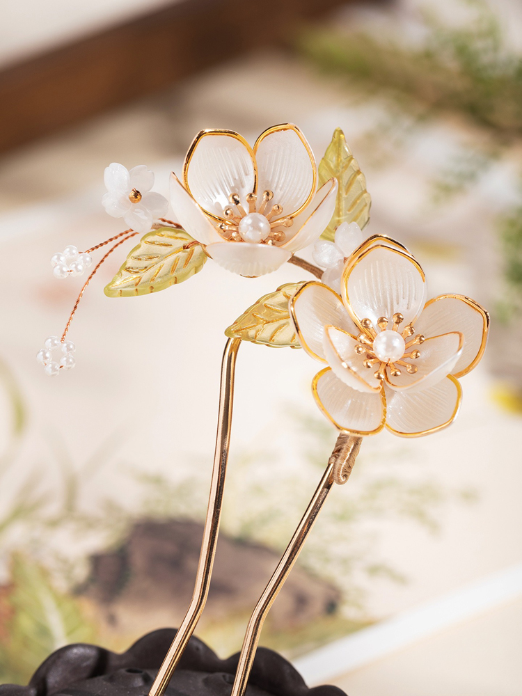 Women Gentle Magnolia Flower Hairpin U-Shape Hanfu Accessories