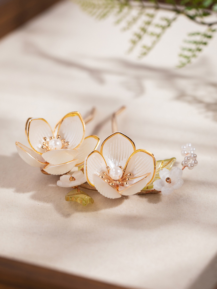 Women Gentle Magnolia Flower Hairpin U-Shape Hanfu Accessories