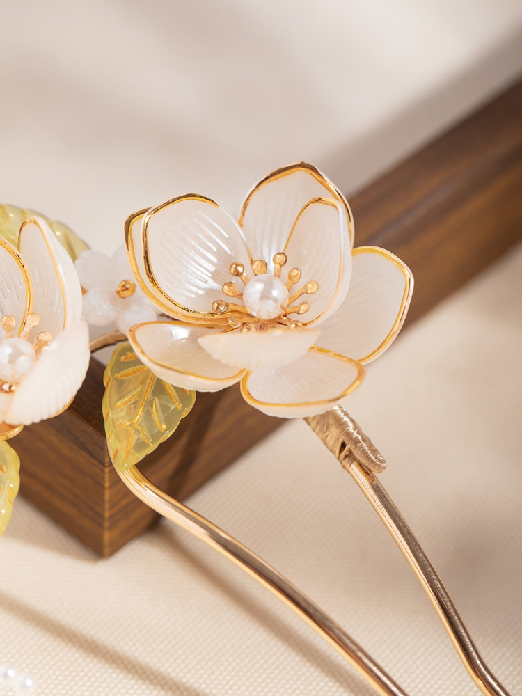 Women Gentle Magnolia Flower Hairpin U-Shape Hanfu Accessories