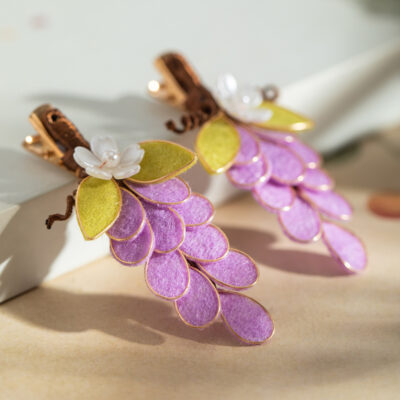 Women Purple Hanfu Headdress Grape Velvet Cloth Hair Clip Cheongsam Accessories