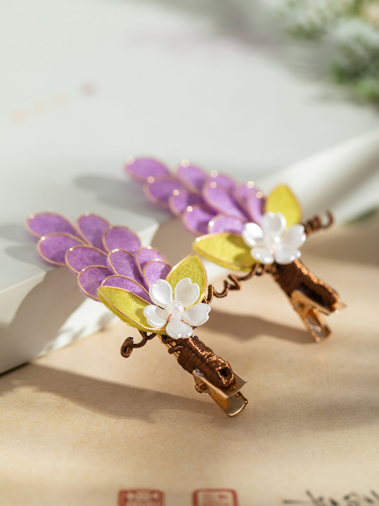 Women Purple Hanfu Headdress Grape Velvet Cloth Hair Clip Cheongsam Accessories