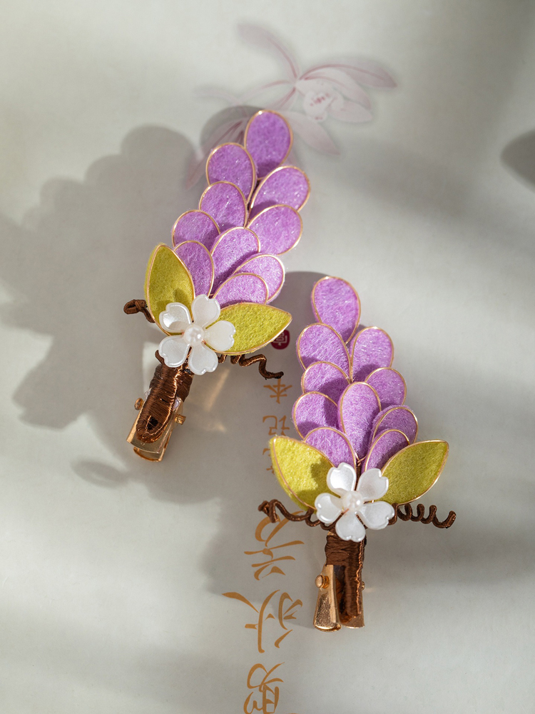 Women Purple Hanfu Headdress Grape Velvet Cloth Hair Clip Cheongsam Accessories