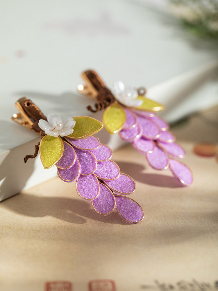 Women Purple Hanfu Headdress Grape Velvet Cloth Hair Clip Cheongsam Accessories