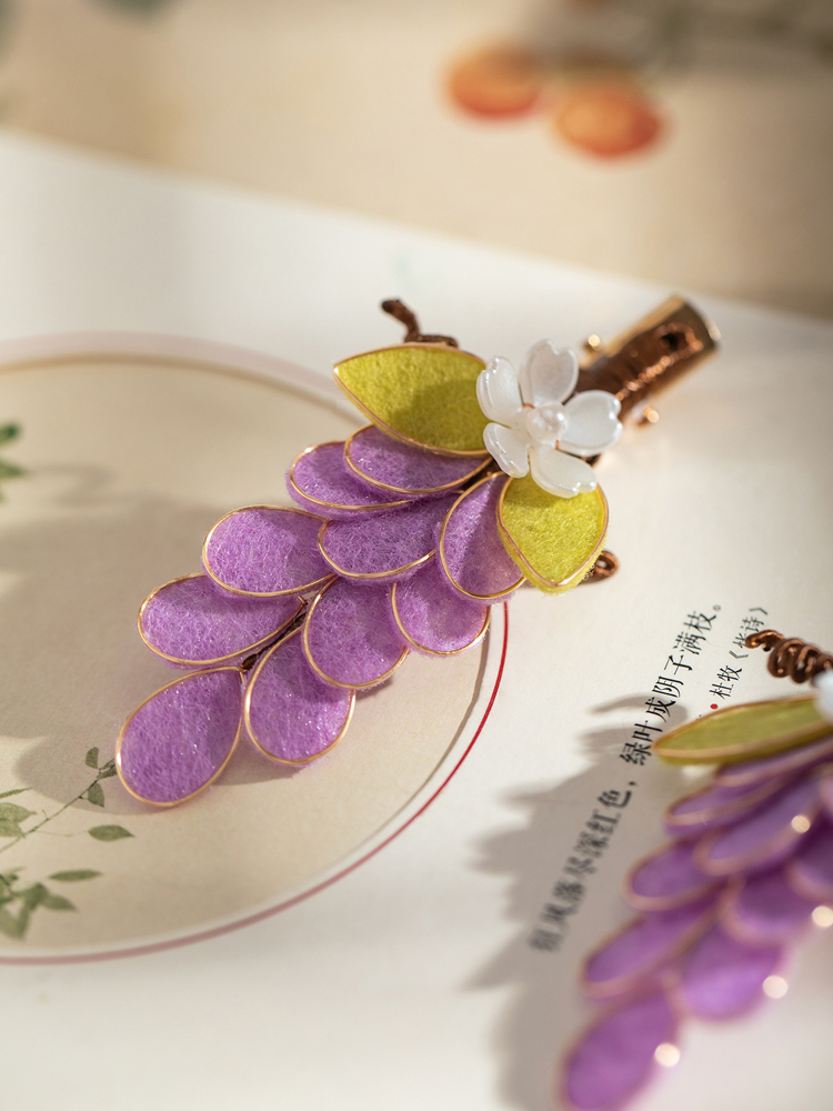 Women Purple Hanfu Headdress Grape Velvet Cloth Hair Clip Cheongsam Accessories