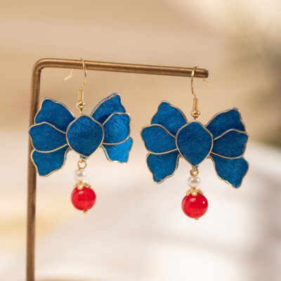 Blue Velvet Earrings Retro Floral Women Cheongsam Ear Accessories