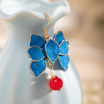 Blue Velvet Earrings Retro Floral Women Cheongsam Ear Accessories