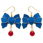 Blue Velvet Earrings Retro Floral Women Cheongsam Ear Accessories