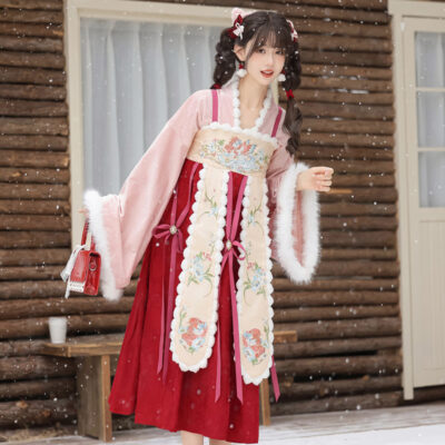Chinese New Year Women Hanfu Tang Dynasty Style Winter Waist-Length Everyday Wear
