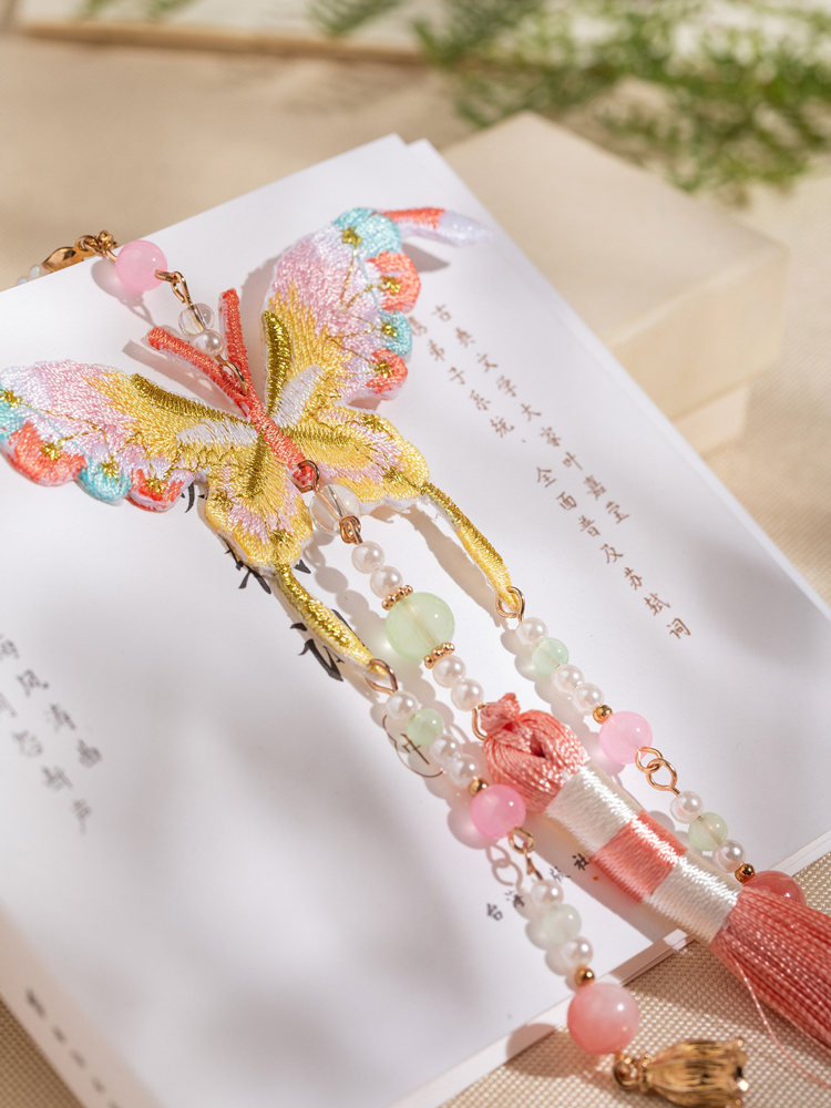 Embroidered Butterfly Pendant with Tassel Jinbu Accessories Hanfu