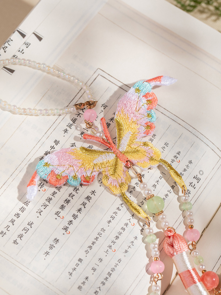 Embroidered Butterfly Pendant with Tassel Jinbu Accessories Hanfu