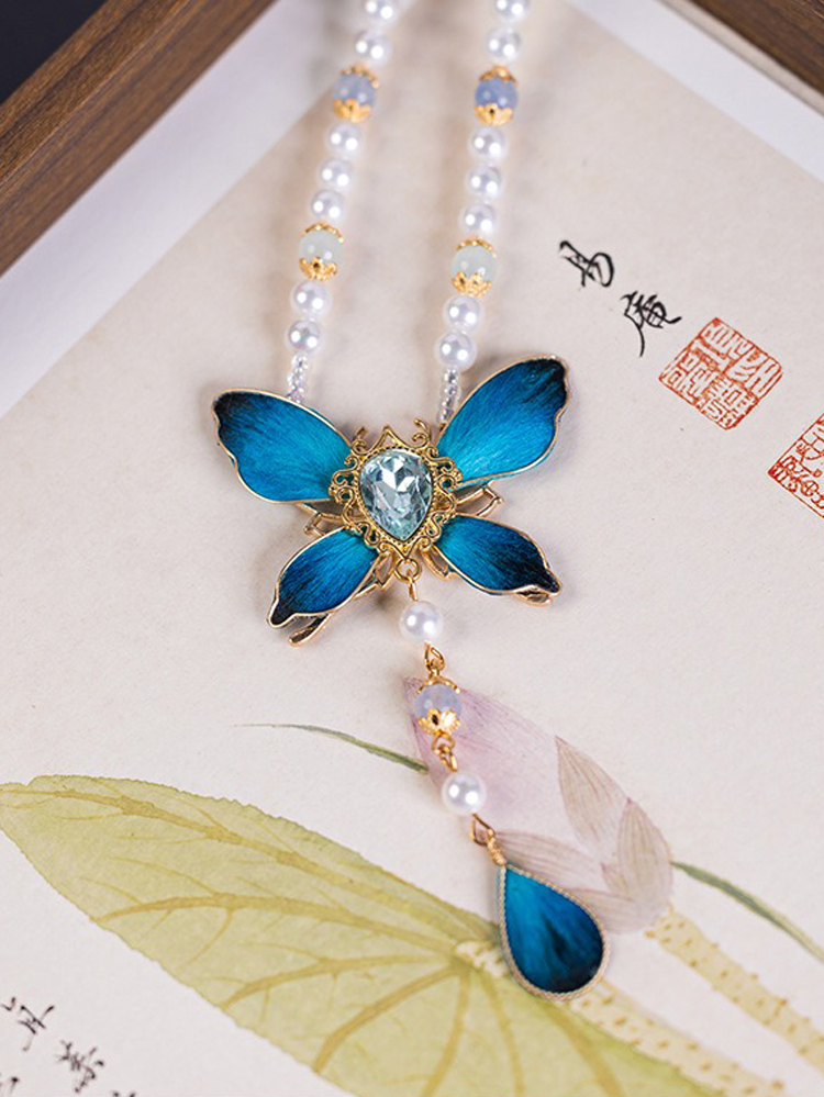 Hanfu Butterfly Necklace Retro Yingluo Pendant