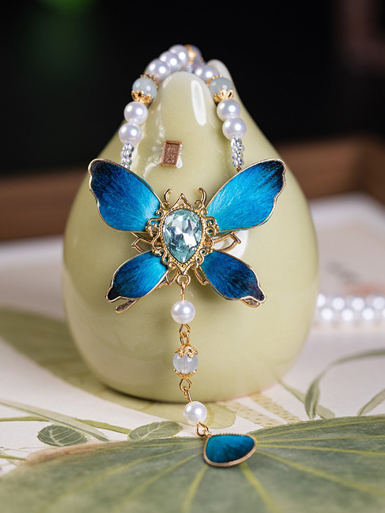 Hanfu Butterfly Necklace Retro Yingluo Pendant