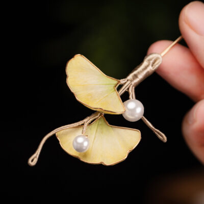 Hanfu Ginkgo Leaf Brooch Art Deco-Inspired Pin for Cheongsam Accessories