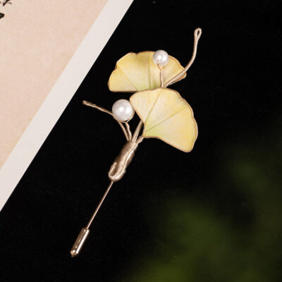 Hanfu Ginkgo Leaf Brooch Art Deco-Inspired Pin for Cheongsam Accessories