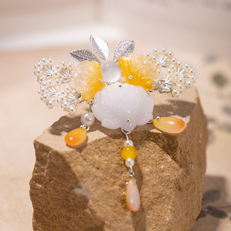 Hanfu Headpiece Small Hair Crown with Tassels Ancient-Style Hair Accessory Retro Cheongsam Accessories