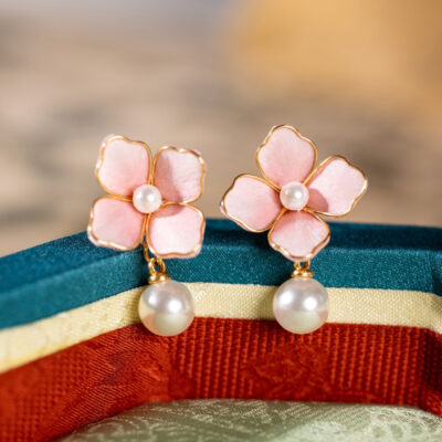 Hanfu Pink Earrings Chinese-Style Minimalist Vintage Floral Accessories
