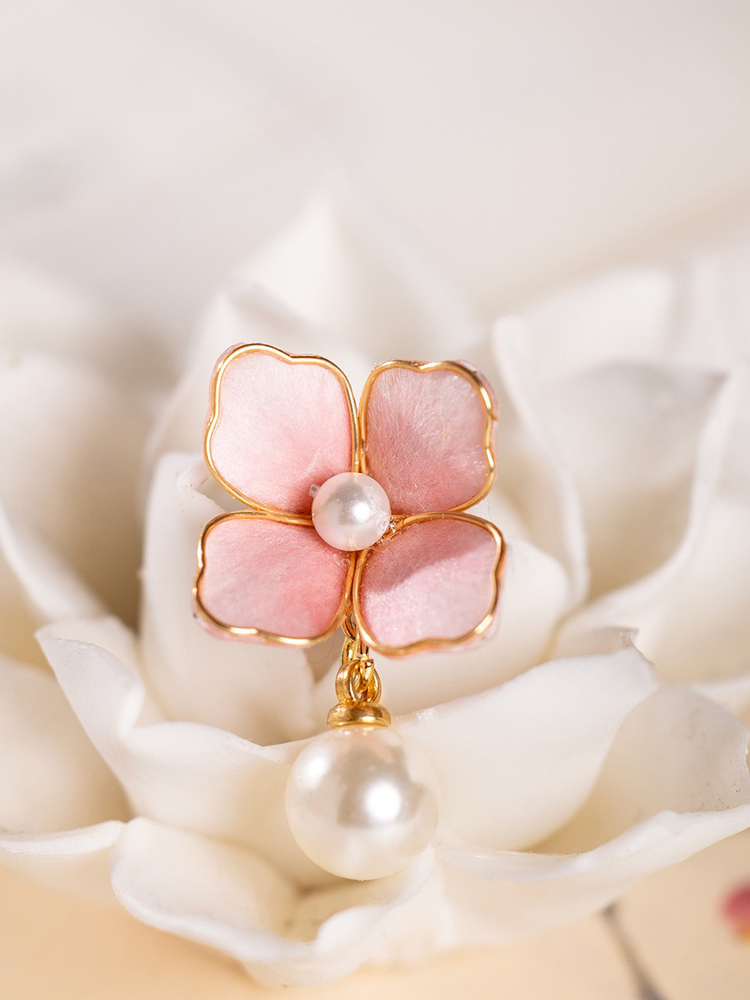 Hanfu Pink Earrings Chinese-Style Minimalist Vintage Floral Accessories