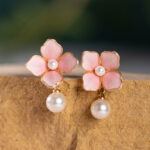 Hanfu Pink Earrings Chinese-Style Minimalist Vintage Floral Accessories
