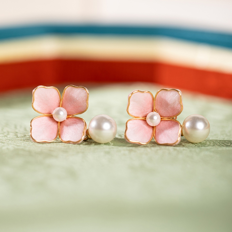 Hanfu Pink Earrings Chinese-Style Minimalist Vintage Floral Accessories