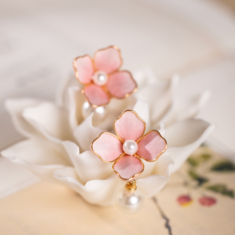 Hanfu Pink Earrings Chinese-Style Minimalist Vintage Floral Accessories