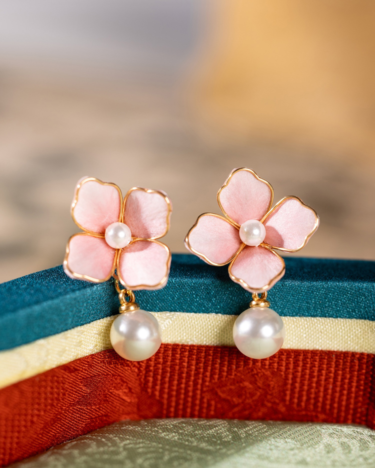 Hanfu Pink Earrings Chinese-Style Minimalist Vintage Floral Accessories