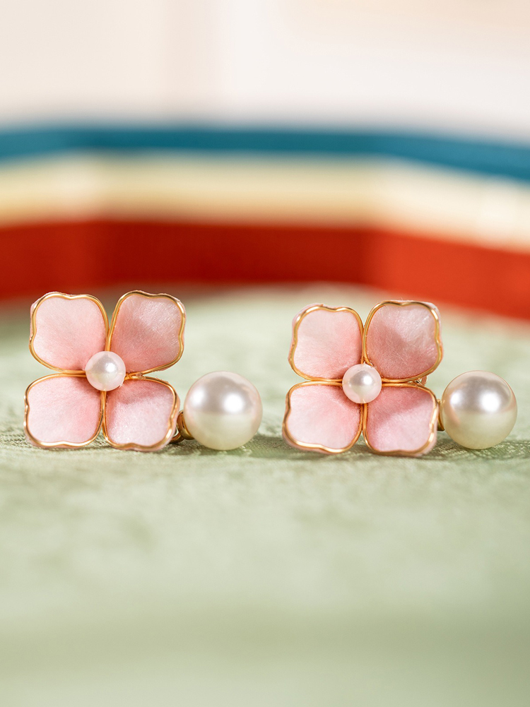 Hanfu Pink Earrings Chinese-Style Minimalist Vintage Floral Accessories