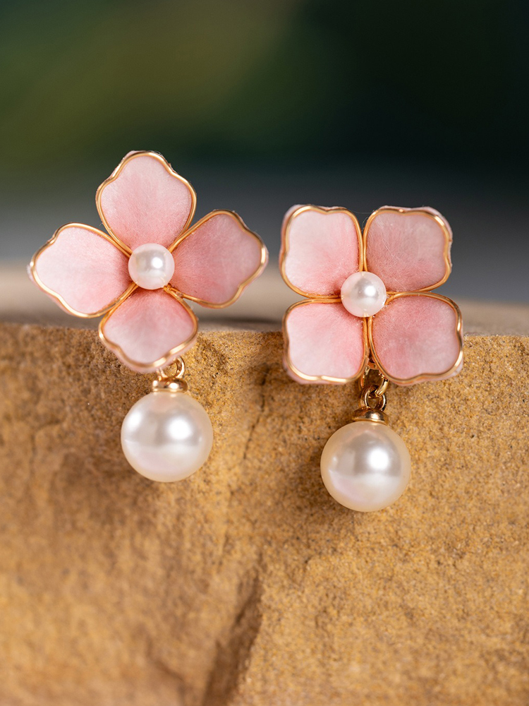 Hanfu Pink Earrings Chinese-Style Minimalist Vintage Floral Accessories
