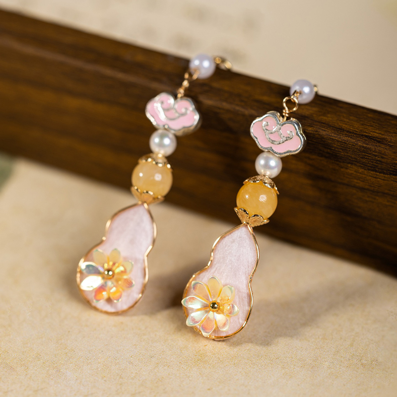 Hanfu-Velvet-Flower-Earrings-Pink-Gourd-Cheongsam-Drop-Earrings-1 Hanfu Velvet Flower Earrings Pink Gourd Cheongsam Drop Earrings