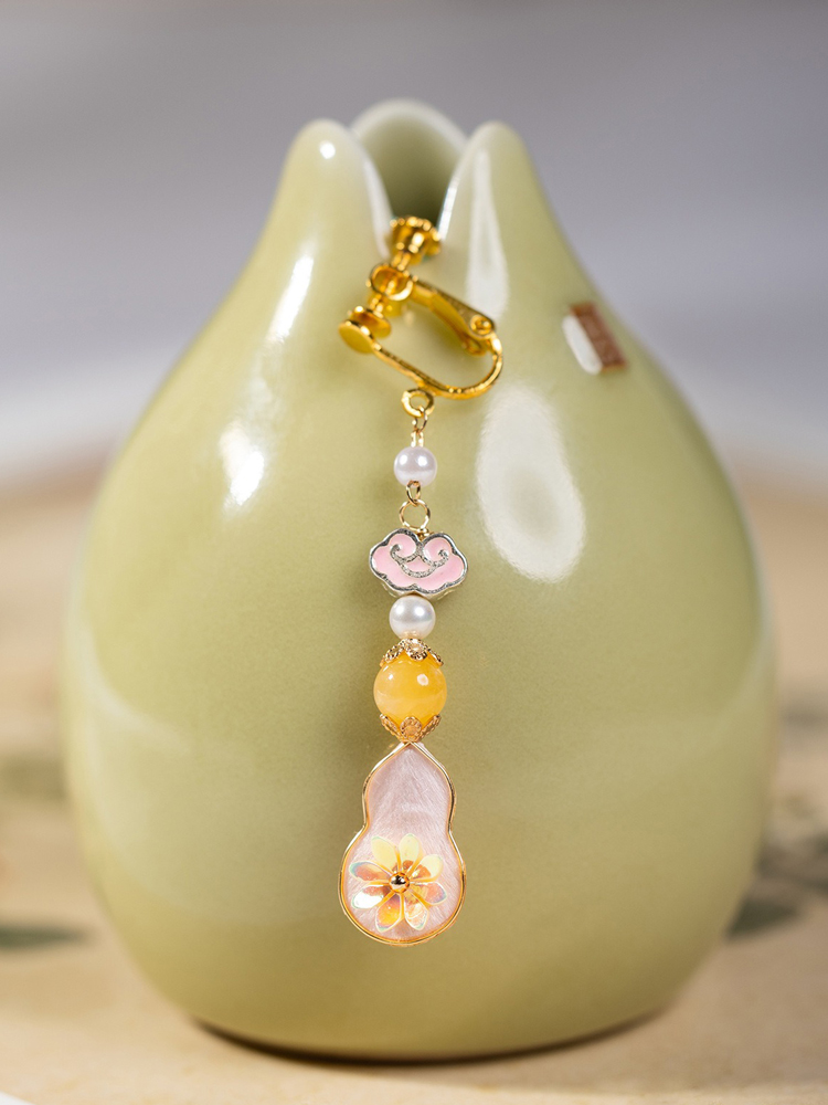 Hanfu Velvet Flower Earrings Pink Gourd Cheongsam Drop Earrings