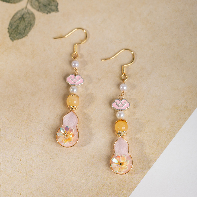 Hanfu-Velvet-Flower-Earrings-Pink-Gourd-Cheongsam-Drop-Earrings-2 Hanfu Velvet Flower Earrings Pink Gourd Cheongsam Drop Earrings