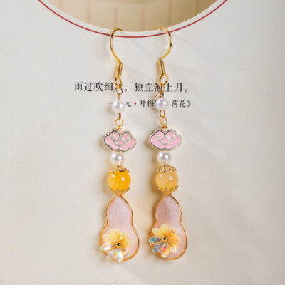 Hanfu Velvet Flower Earrings Pink Gourd Cheongsam Drop Earrings
