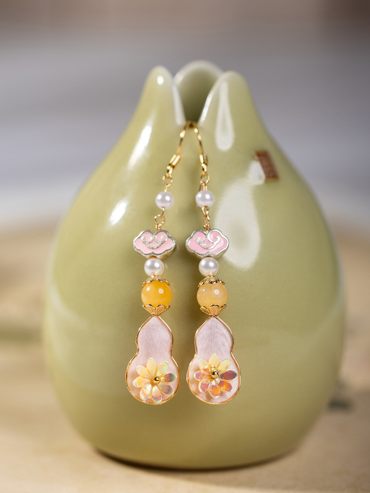 Hanfu Velvet Flower Earrings Pink Gourd Cheongsam Drop Earrings