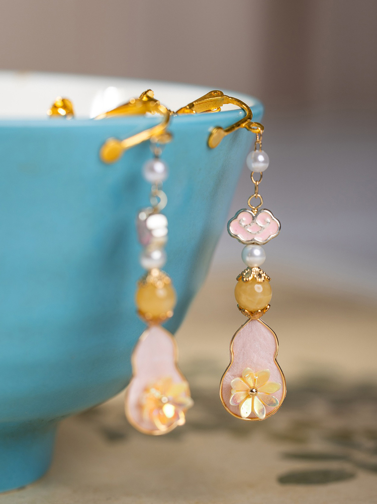 Hanfu Velvet Flower Earrings Pink Gourd Cheongsam Drop Earrings