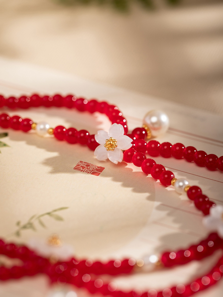 Retro Red Necklace Hanfu Yingluo Double-Layer Versatile Accessory