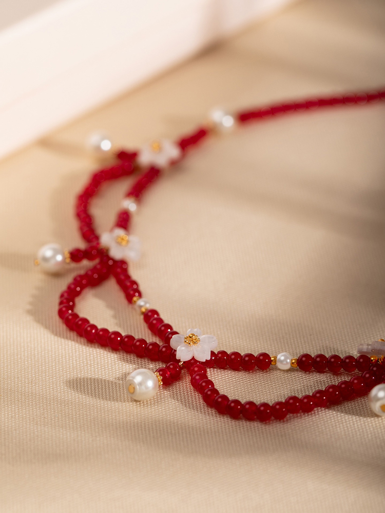 Retro Red Necklace Hanfu Yingluo Double-Layer Versatile Accessory