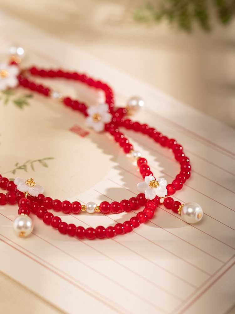Retro Red Necklace Hanfu Yingluo Double-Layer Versatile Accessory