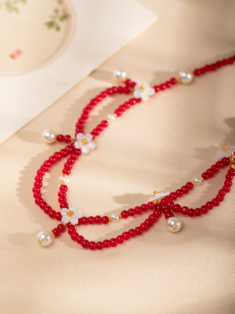 Retro Red Necklace Hanfu Yingluo Double-Layer Versatile Accessory