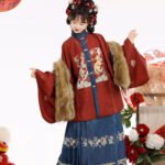 Women Winter Hanfu Ming Dynasty Short Bijia Top with Butterfly Skirt Set