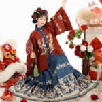 Women Winter Hanfu Ming Dynasty Short Bijia Top with Butterfly Skirt Set