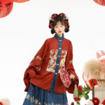 Women Winter Hanfu Ming Dynasty Short Bijia Top with Butterfly Skirt Set