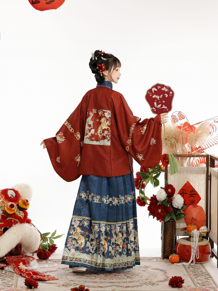 Women Winter Hanfu Ming Dynasty Short Bijia Top with Butterfly Skirt Set