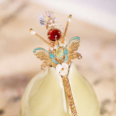 Women Hanfu Butterfly Hairpin Handcrafted Copper Jewelry