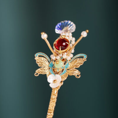 Women Hanfu Butterfly Hairpin Handcrafted Copper Jewelry