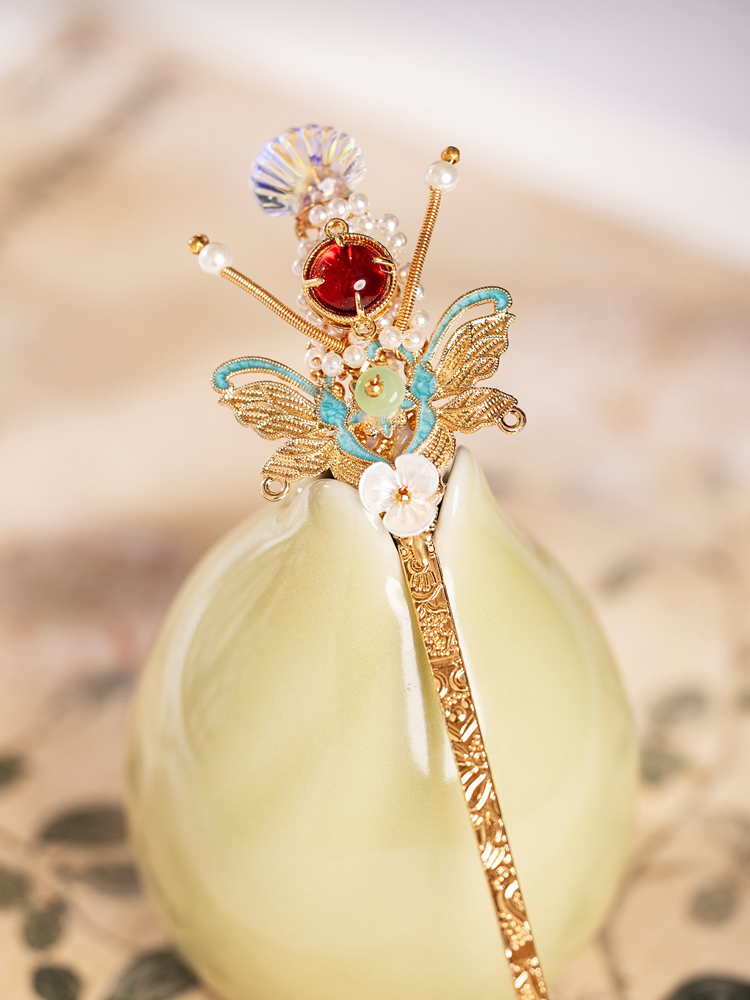 Women Hanfu Butterfly Hairpin Handcrafted Copper Jewelry