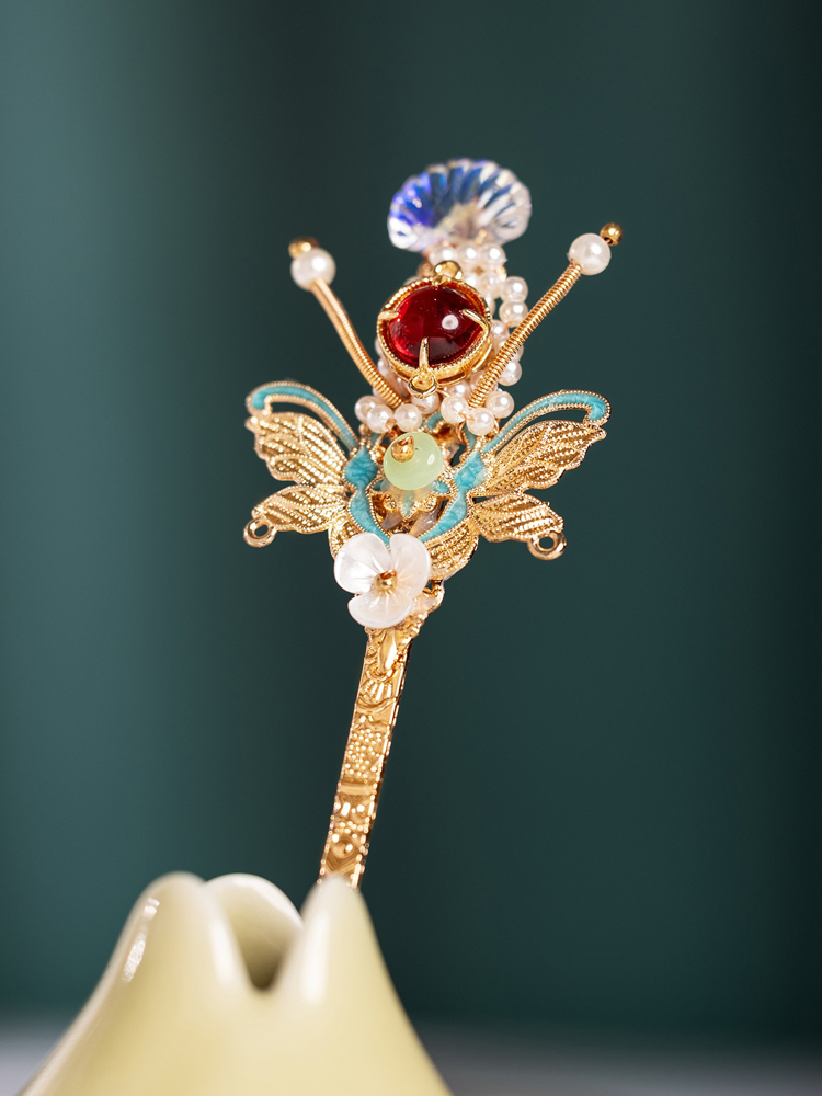 Women Hanfu Butterfly Hairpin Handcrafted Copper Jewelry