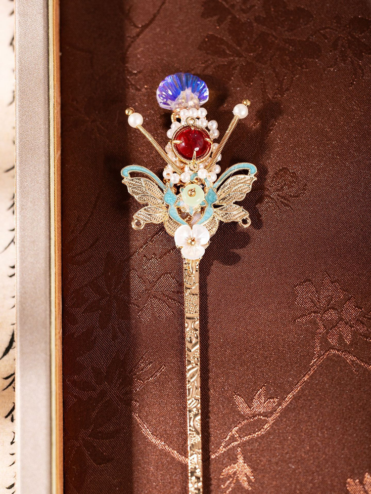 Women Hanfu Butterfly Hairpin Handcrafted Copper Jewelry