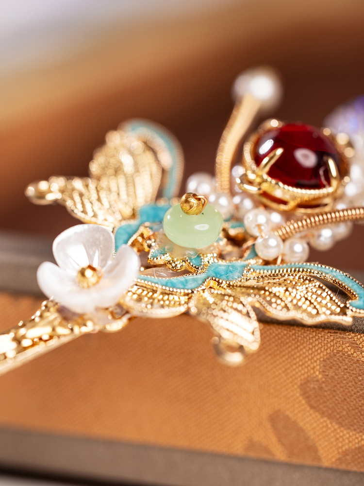 Women Hanfu Butterfly Hairpin Handcrafted Copper Jewelry
