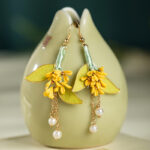 Women Hanfu Earrings Handmade Osmanthus Enamel Velvet